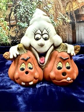 🔥Vintage Halloween Ghost Pumpkins Candle Tea Light Holder Anthropomorphic Decor